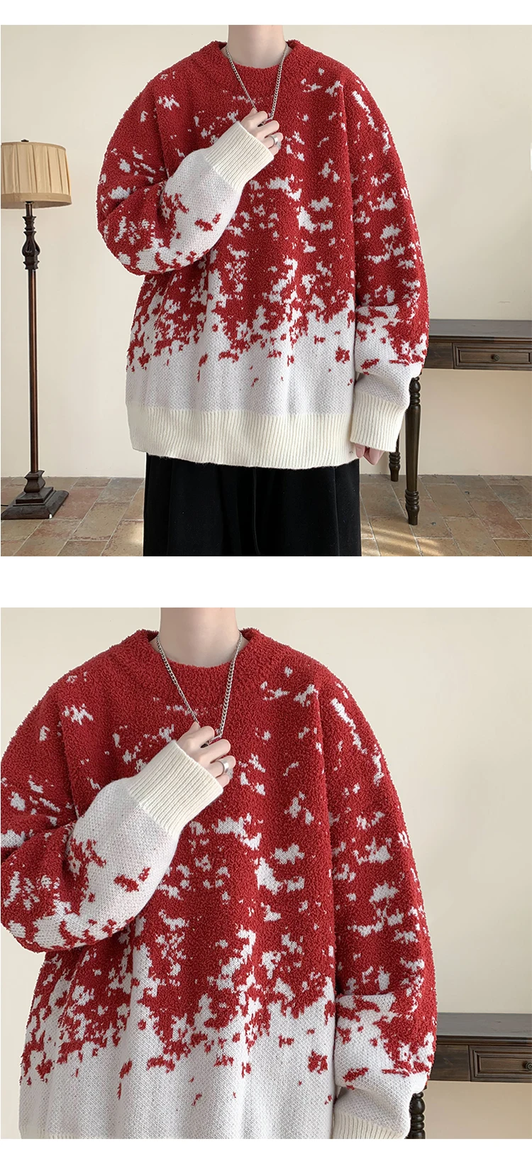 Herren Vintage Strickpullover Aus Wolle Mit Rundhalsausschnitt_voghion.com