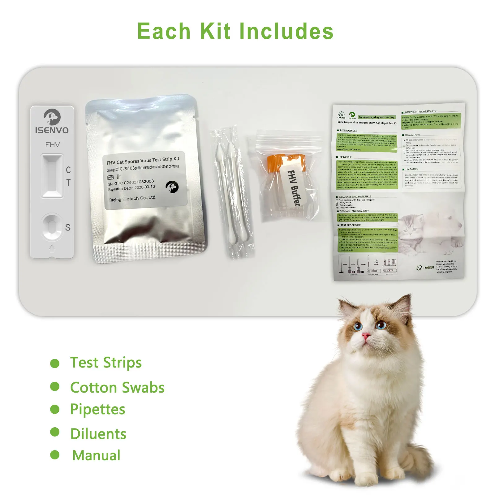 2/5/10 Pcs Feline FPV,FHV,FCV Rapid Home Test Panel Card Health Detection Strip Kit for Cat Distemper Detection Veterinary