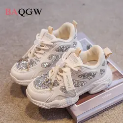 Spring Fashion Child Sneakers Rhinestones Glittering Childen Outdoor Leisure Sports White Shoes Sequined Kids Toddler Girl Shoes