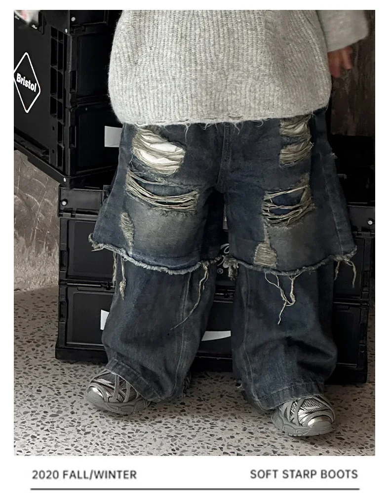 Children Clothes Kids Denim Pants Boy Personality Fashion Autumn New Jeans Casual Simple Kids Ripped Denim Pants
