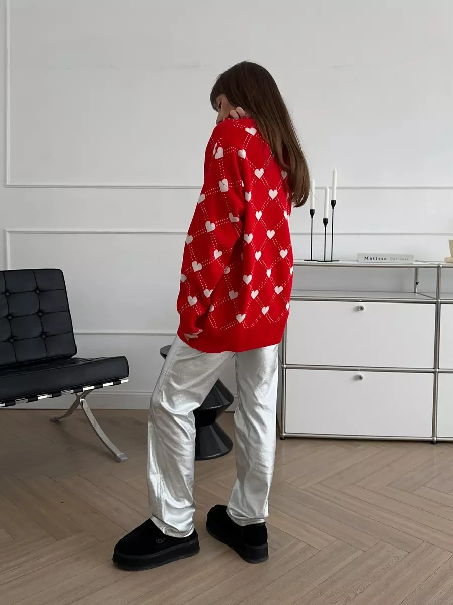 Autumn Printed Knitwear Pullover For Women Casual Patchwork Long Sleeve Contrast Loose Top Clothes Female Knit Pullover