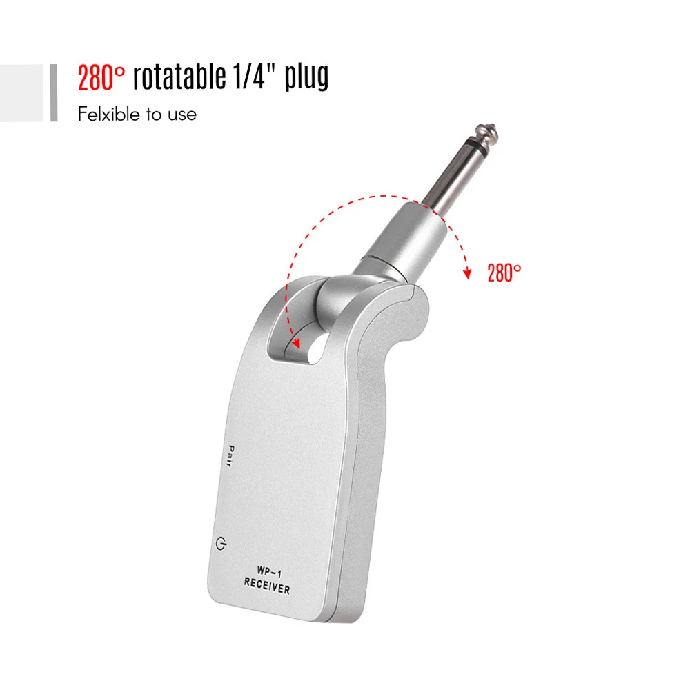 Muslady 2.4G Wireless Guitar Transmitter Receiver Wireless Transmitter Guitar Rechargeable Battery 30M Black/ Silver