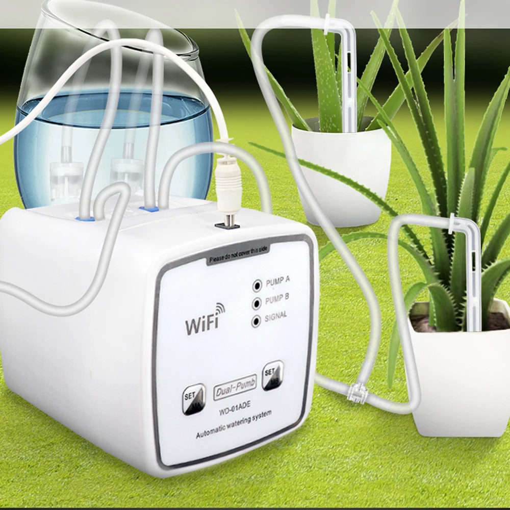 Système d'arrosage goutte-à-goutte automatique à double pompe chronométrée, dispositif intelligent WIFI, télécommande pour terrasse de jardin