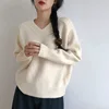 Autumn/Winter New Cashmere Sweater Women's V-Neck Knitted Pullover 100% Pure Wool Thick Tops Casual Loose Fashion Korean 1