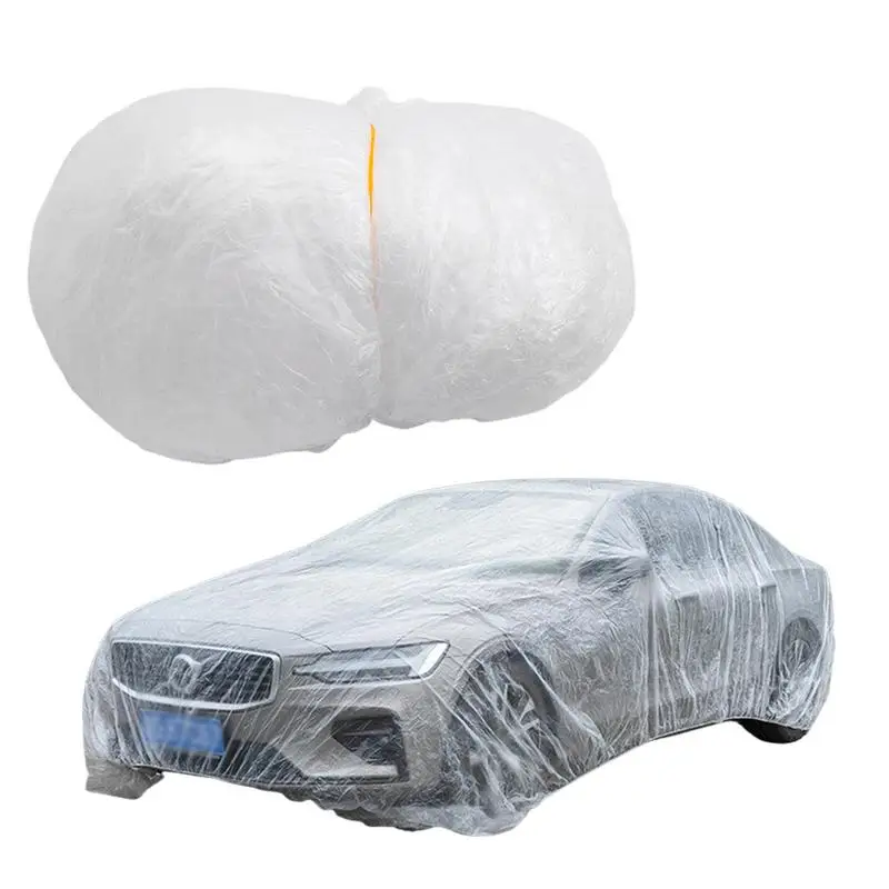 1pc Universal Disposables Car Cover Clear PE Car Shield Transparent Protective Covers with Elastic Band Rain Dust Resistant