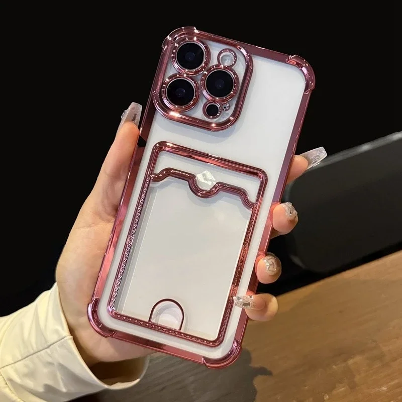 Transparent Soft TPU Wallet Phone Case with Card Holder and Clear Bumper Back Cover