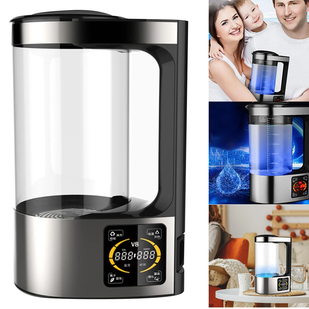 V8 Portable Hydrogen Water Ionizer Machine 2000ML High Concentration Anti Aging Water Generator for Family Use