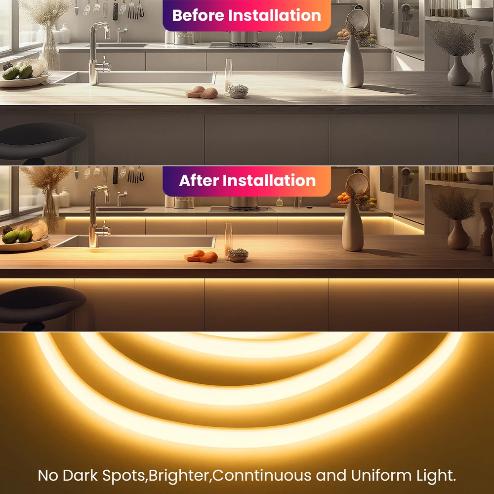 220V 스위치 COB Led 스트립 라이트 ON/OFF 레드 그린 핑크 따뜻한 자연 흰색 288Leds/M 방수 유연한 네온 램프 홈 인테리어