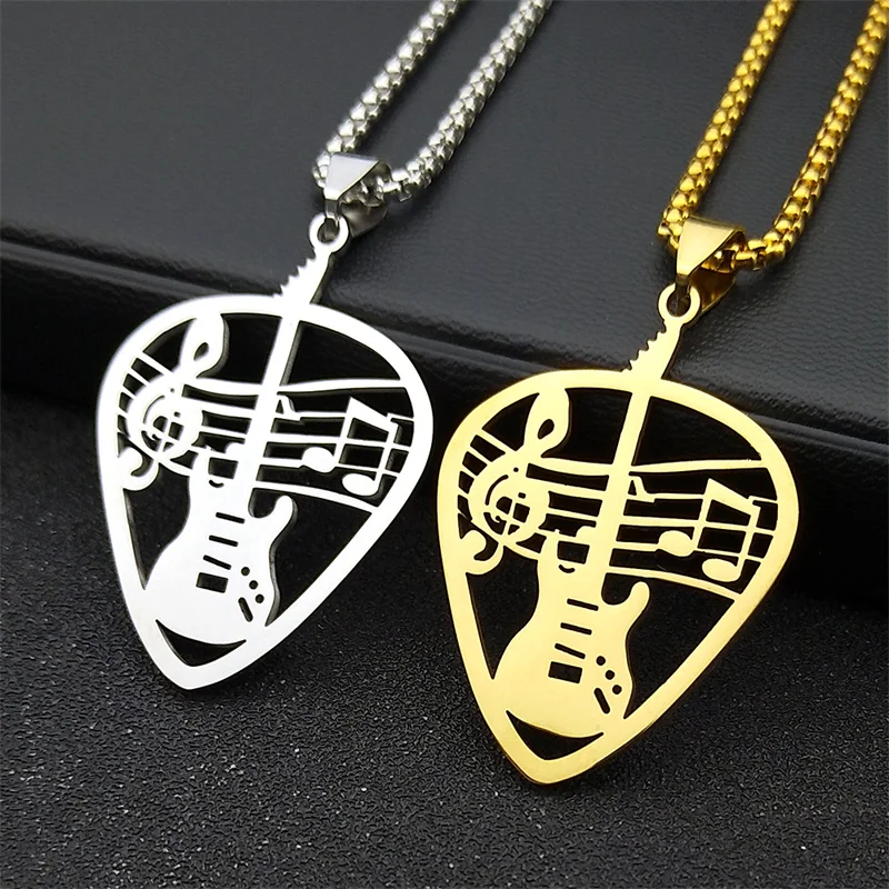 OIDEA Collana Con Ciondolo A Plettro Per Chitarra: Gioiello In Acciaio Per Amanti Della Musica - 3