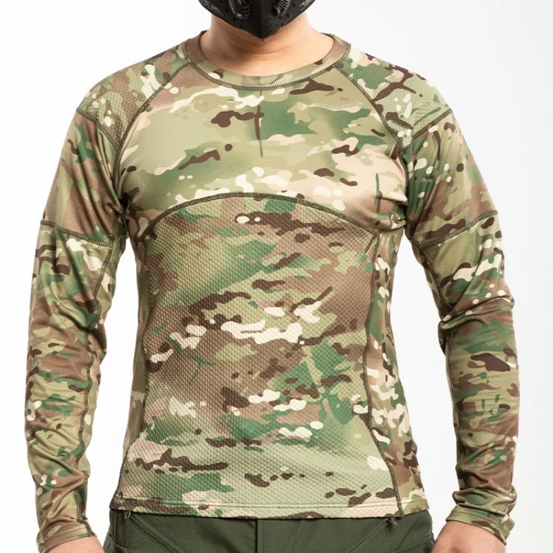 High Stretch Long Sleeve Tactical T-shirt Men Summer Thin Breathable Slim Gym Clothing Outdoor Hiking Sports Camouflage T Shirt