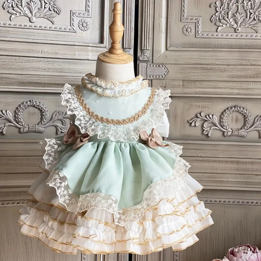 

2024 Autumn & winter New Children' dresses Princess Ball Gown Sleeveless Lace Stitching Birthday Party Girl Lolita Dress 2T-8T