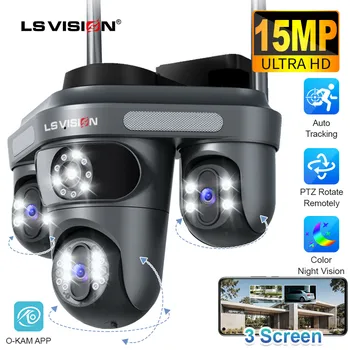 LS VISION 15MP Three Screens WiFi Security Camera Outdoor Three Lens Remote Rotation Color Night Vision Auto Tracking CCTV Cam 1