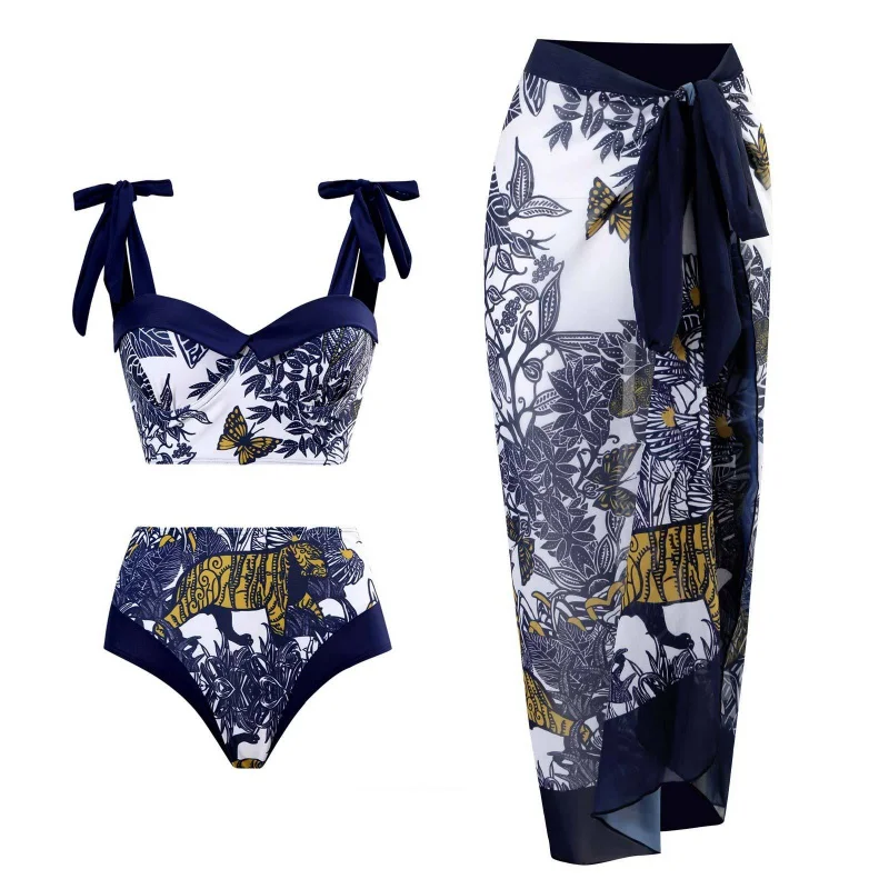 Split Three-Piece Set Spot Retro Swimsuit Popular Swimsuit Lace-up Beach Skirt
