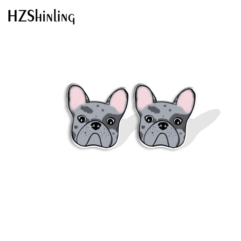 2023 New French Bulldog Head Stud Earring Dog Lovers Acrylic Resin Earrings Epoxy Handmade Jewelry Gifts Friends