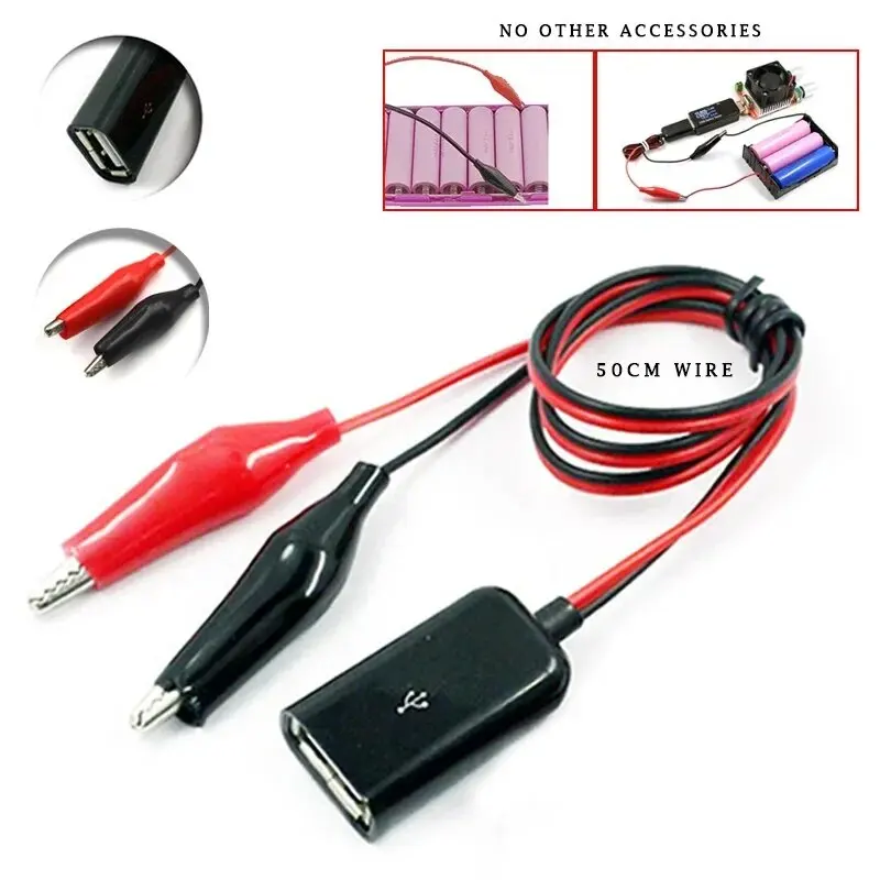 50cm Red And Black Wire Alligator Test Clips To USB Female Connector Power Adapter Supply