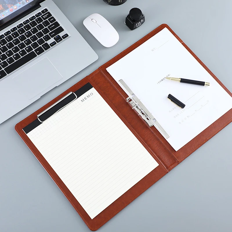 A4 PU Leather Padfolio Portfolio with Double Metal Clip and Memo Pad