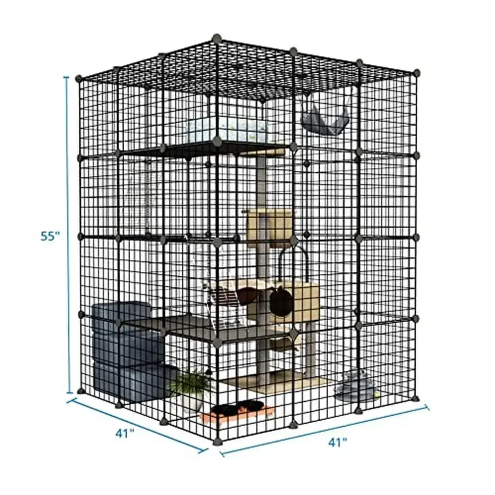 Large Enter Door Cat Cages Enclosure with Platforms 41L x 41W x 55H DIY Cat House Kennels Playpen Balcony Super Soft Sleeping