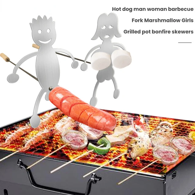 Acél Hot Dog Mályvacukrot Pörkölték Vicces Fém Kézműves Nyárs Bot Barbecue Villa A Máglya, Máglya És Grill Újdonsága Nők Férfiak