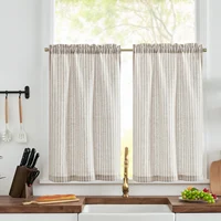 JINCHAN 2 Panels Linen Kitchen Curtains Japanese Striped Short Cover Curtains Rod Pocket Home Interior Shade Window Drapes Cafe 2