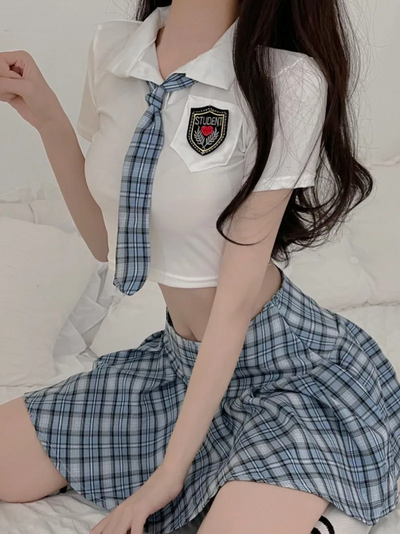 

Sexy Lovely Sweet Tie JK Uniform Temptation Passion Plaid Design Sense Skirt Set Sheer Charm Erotic Pleated Thin Elegant F09X