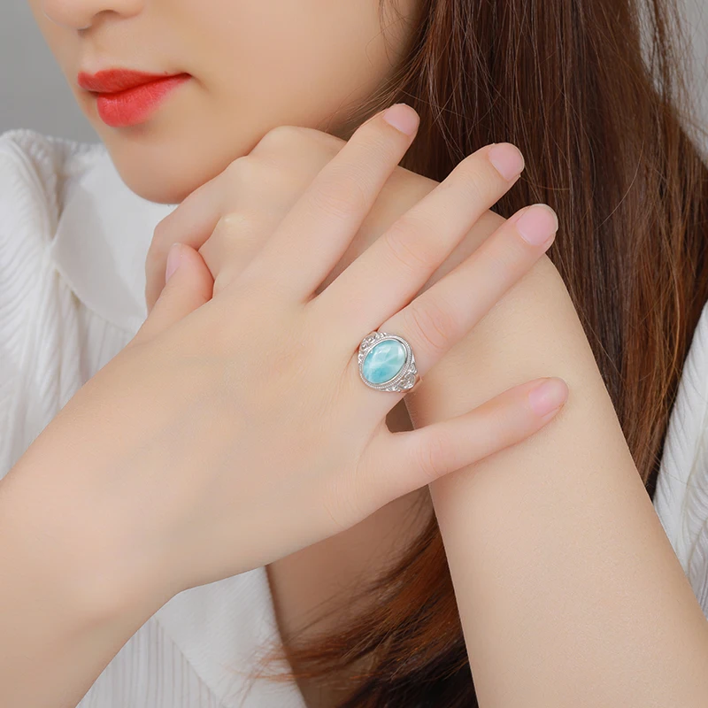 Xyop-卵ラインリング,925シルバーギフト,天然ブルーラマー,ムース,楕円