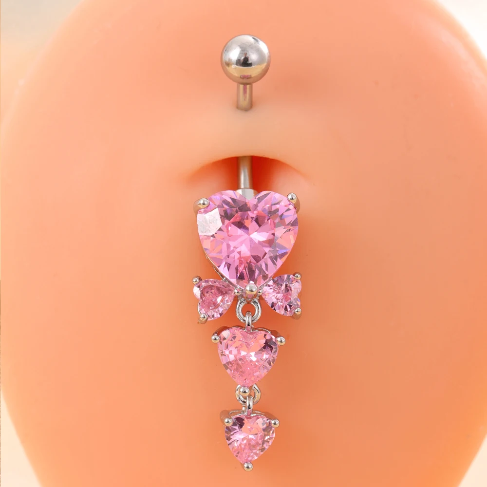 3-5pcs Mixed-Style Sets Heart Flower Dangle Belly Button Rings Stainless Steel Butterfly Curved Zircon Belly Piercing Navel Ring 5