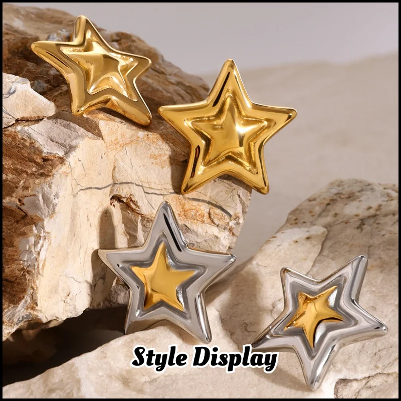 Star Stainless Steel Geometric Earrings Metal Smooth Temperament High Quality Polished Jewelry Waterproof 18K PVD Plated 3