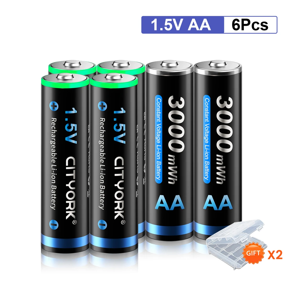 CITYORK Lot de 4 piles rechargeables 1,5 V AA 3000 mWh au lithium USB AA  avec câble de charge micro USB 4 en 1 : : High-Tech