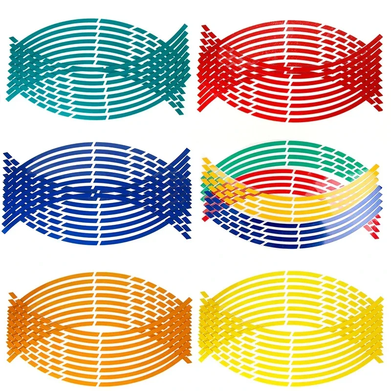 16Pcs Motorcycle Stickers Car Tire Decals Trim Strips Universal Reflective Bike Wheel Sticker Waterproof Motorcycle Wheel Rim Tape 17"18"