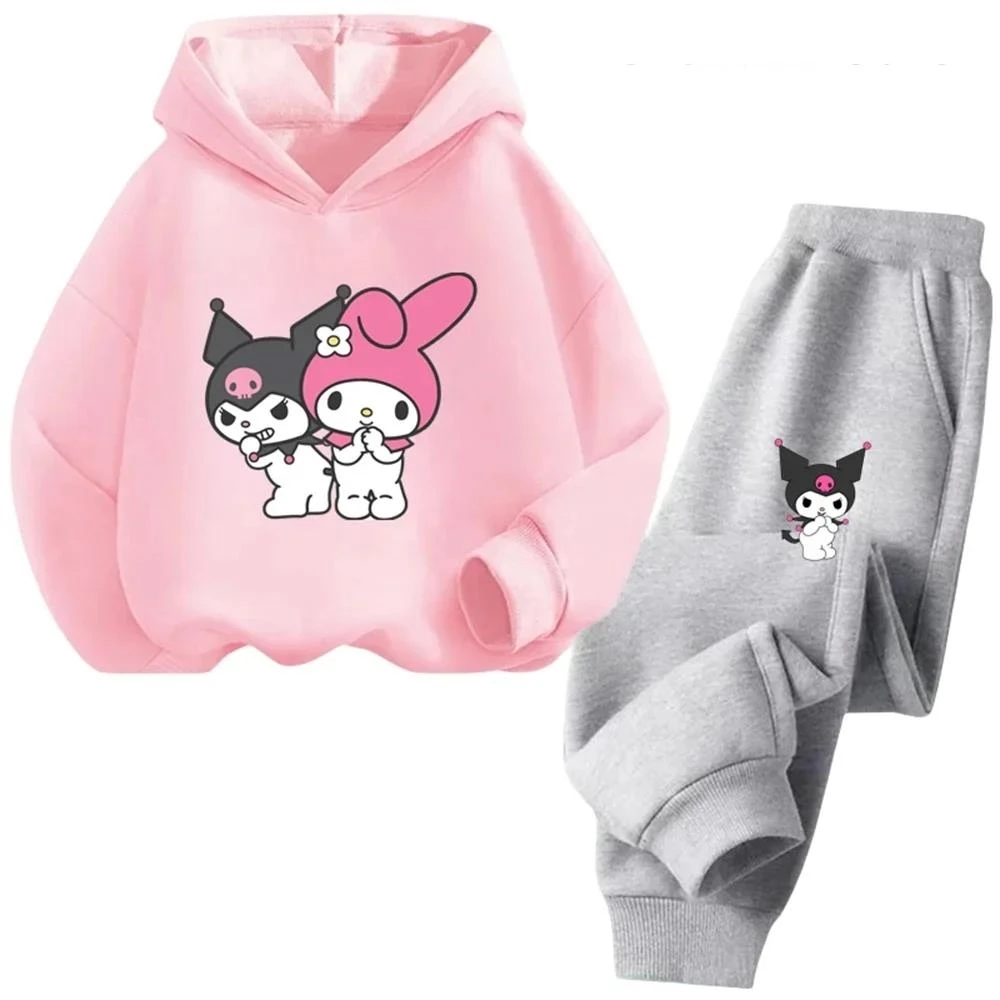 thumbnail image 1 of Conjunto de sudadera con capucha para niños Primavera Otoño Dibujos animados Estampado Graffiti Lindo Viento Sanrio Melody Kuromi Ropa Niñas Sudadera con capucha, 1 of 5