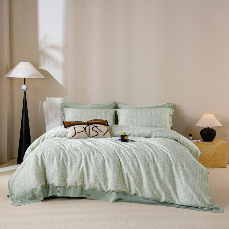 2025 New 60S Lyocell Button Design Bedding Set Four-Piece Set Luxury Comfortable Comforter Cover Set Full King Size