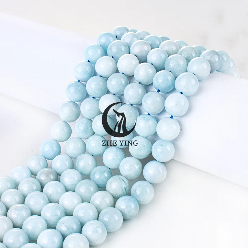 Zhe Ying 7A Aquamarine Natural Gemstone Beads Round Loose Beads For Jewelry Making Bracelets Necklace DIY Accessories