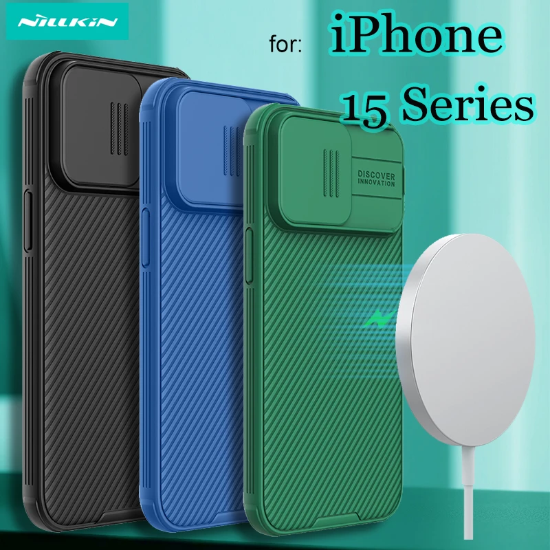 

For iPhone 15 Pro Max Case NILLKIN Slide Camera Protect for Magsafe Wireless Charge Lens Protection Hard Cover for iPhone15 Plus