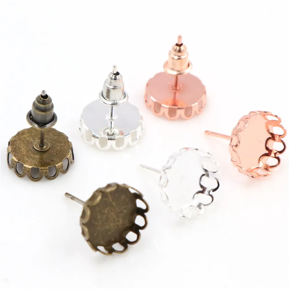 10mm 12mm 14mm 16mm 20 stücke 3 Farben Überzogen Ohrring Bolzen, ohrringe Blank/Basis, Fit 10-16mm Glascabochons, ohrring einstellung