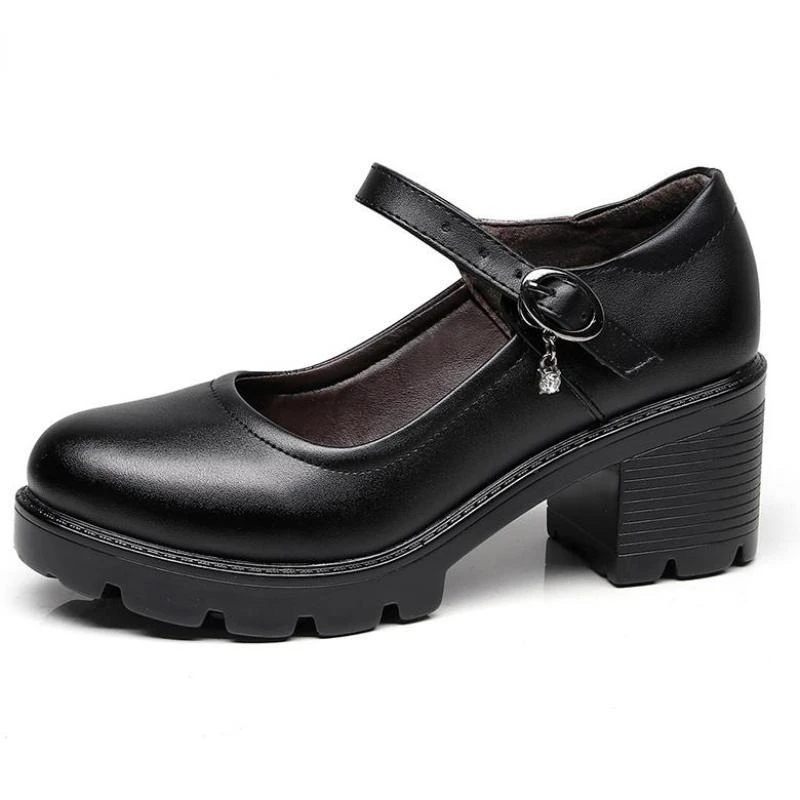 Buckle Shallow Mouth Comfortable Platform Shoes Women Black Working