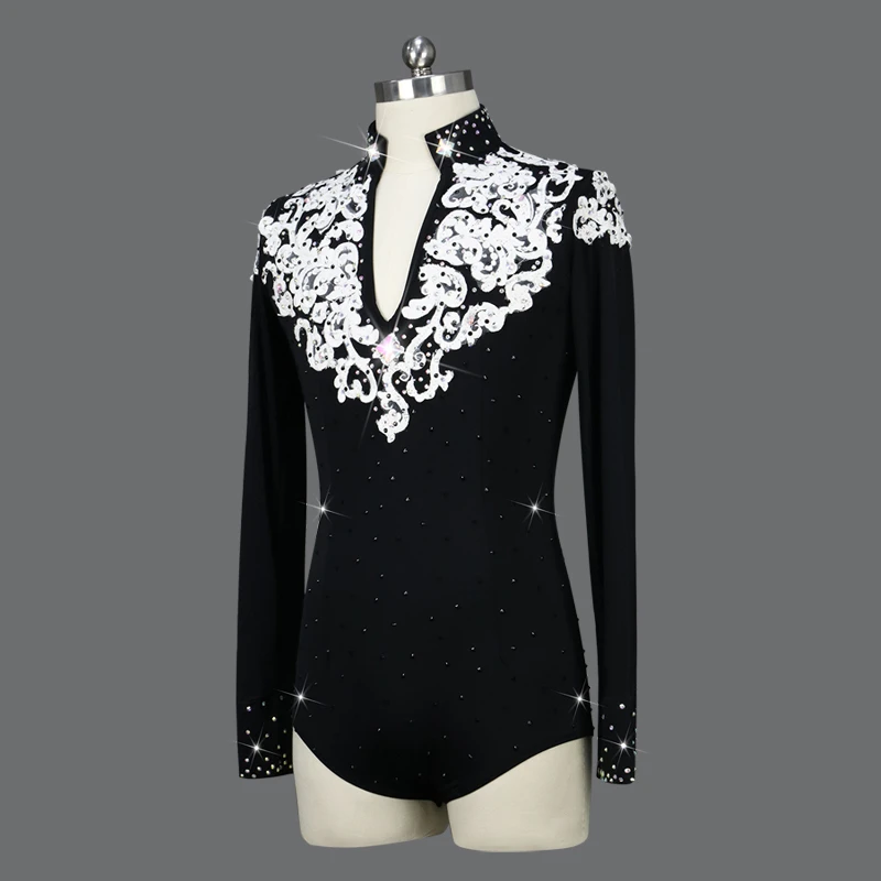Black Men Latin Dance Top Latin Dancing Competition Shirts Adult Kids Performance Wear Salsa Professional Practice Clothing XXXL