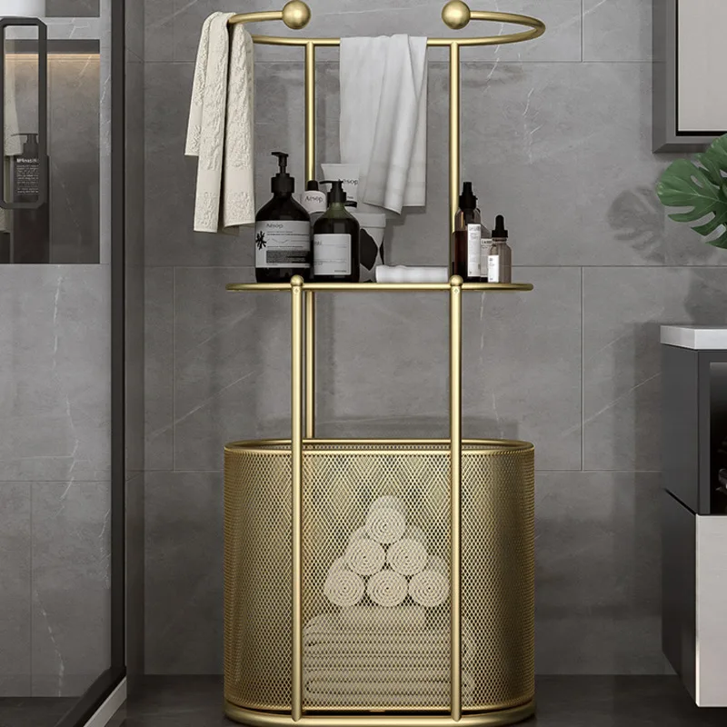 Dirty Clothes Basket Nordic Bathroom Shelf Toilet Light Luxury Floor Towel Rack Without Punching Hole Home Web Celebrity