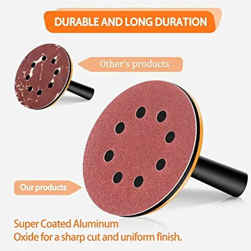 50pcs 5 Inch 8 Hole Hook And Loop Sanding Discs 60 120 180 240 400 Grits Sand Paper For Random Orbital Sander sanding disc