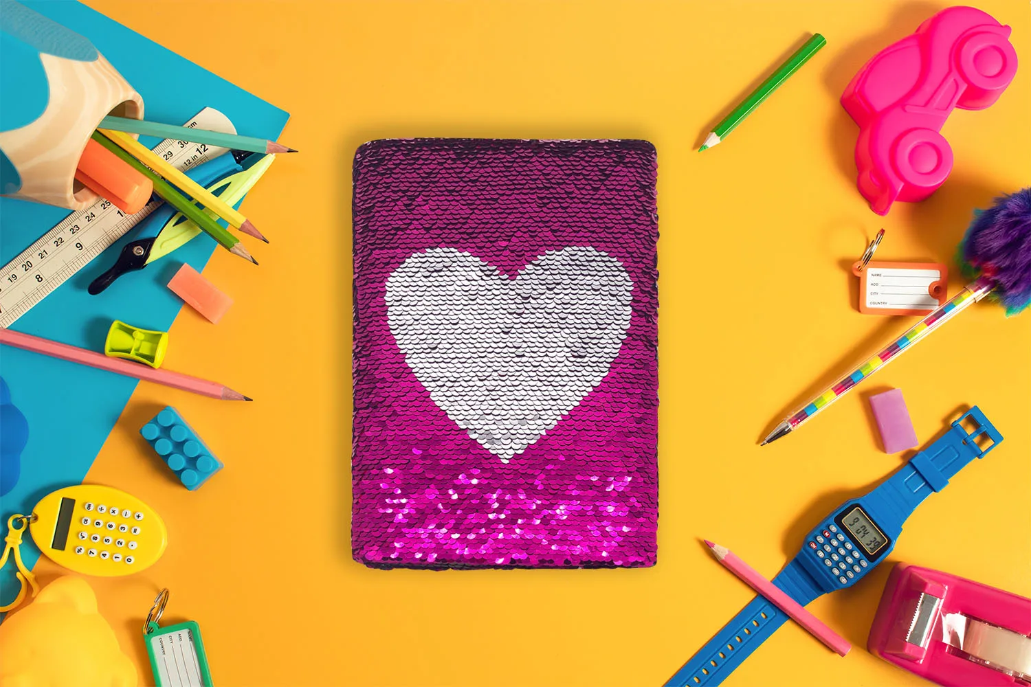 Sequin Secret Diary for Girls, 8.5x5.5 Inches 160 Lined Pages Different Design Reversible Sequin Kids Journal for Teenages 6