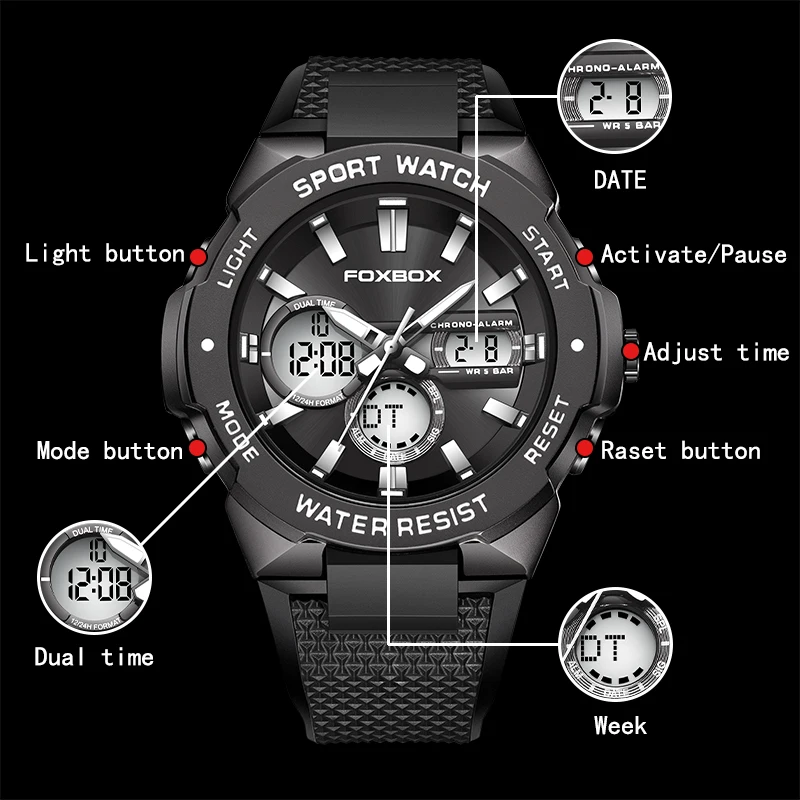 LIGE Dual Display Watch for Men Fashion Silicone Band Military Waterproof Sport Chronograph Quartz WristWatch Fashion With Date