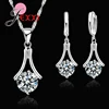 Simple Elegant Style Jewelry Set Real 925 Silver Drop Necklace Hoop Earring For Women jewelry set silver jewelry silver jewelry set