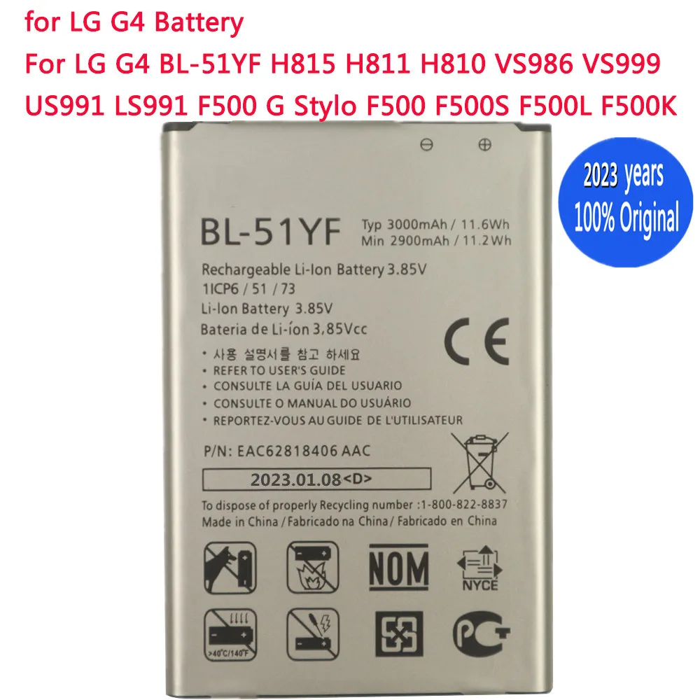 

2023 Years BL-51YF Battery for LG G4 BL-51YF H815 H811 H810 VS986 VS999 US991 LS991 F500 G Stylo F500 F500S F500L F500K Bateria