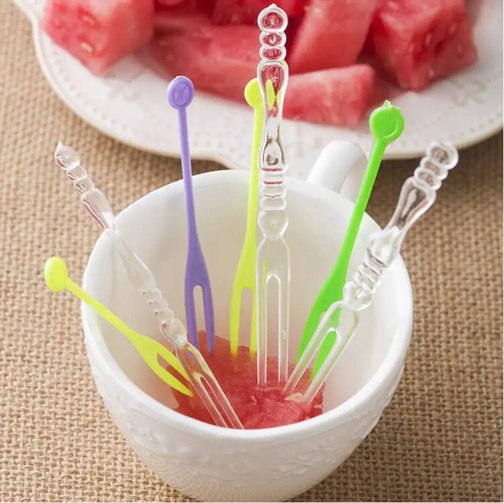 400PCS Disposable 4" Plastic Cocktail Picks Fruit Forks Cocktail Sticks Party Supplies Plates Picks Cake Forks Dessert Forks