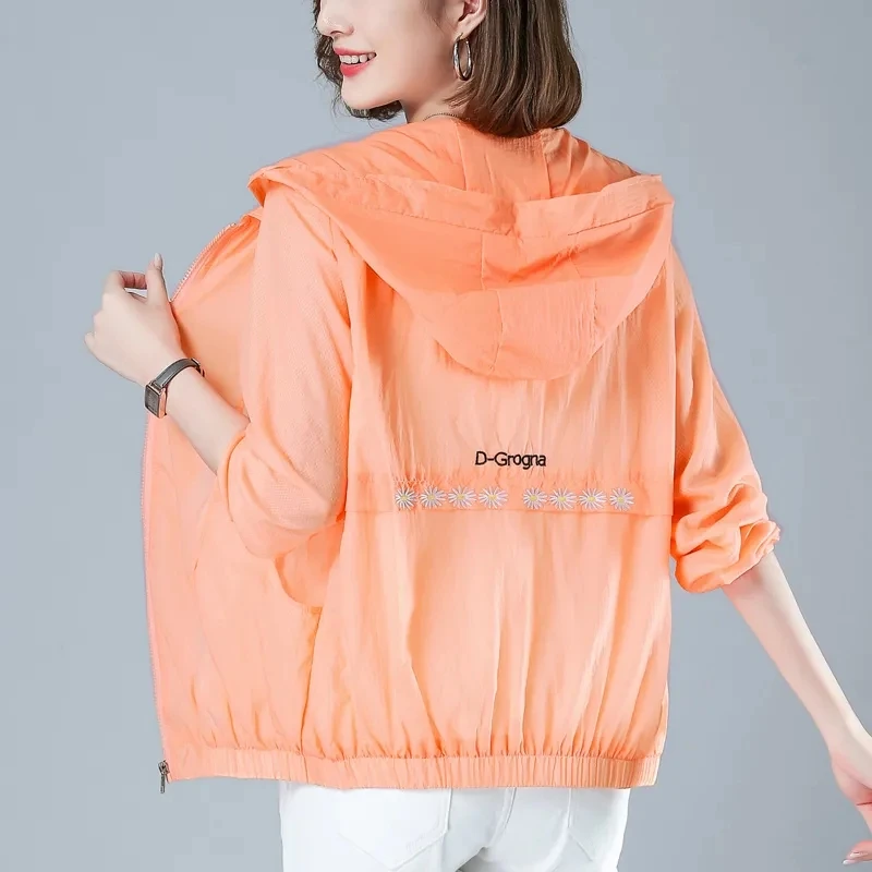 

2023 New Summer Fashion Daisy Sunscreen Clothing Womens Hooded Sunscreen Jacket Thin Slim Breathable Ultraviolet-proof Coat Tops