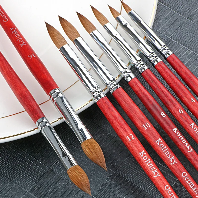 

100% Kolinsky Acrylic Nail Brush Good Quality Nail Art Mink Brush Wood Handle Gel Builder Manicure Brush Drawing Tools Size 2-14