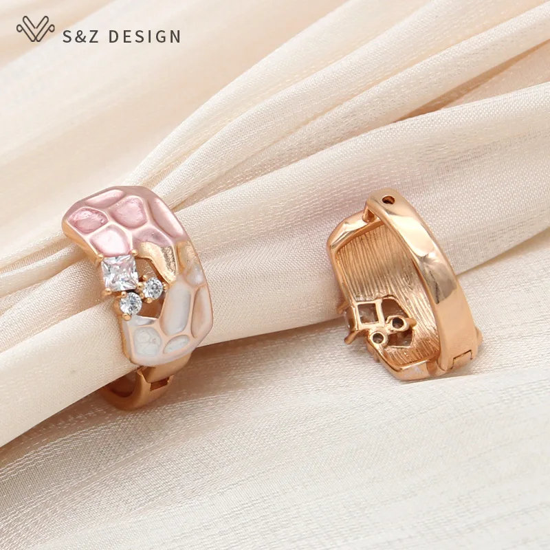 S&Z DESIGN New Fashion Honeycomb Square Cubic Zirconia Drop Earrings For Women Trendy Double Color Gold Personality Jewelry Gift