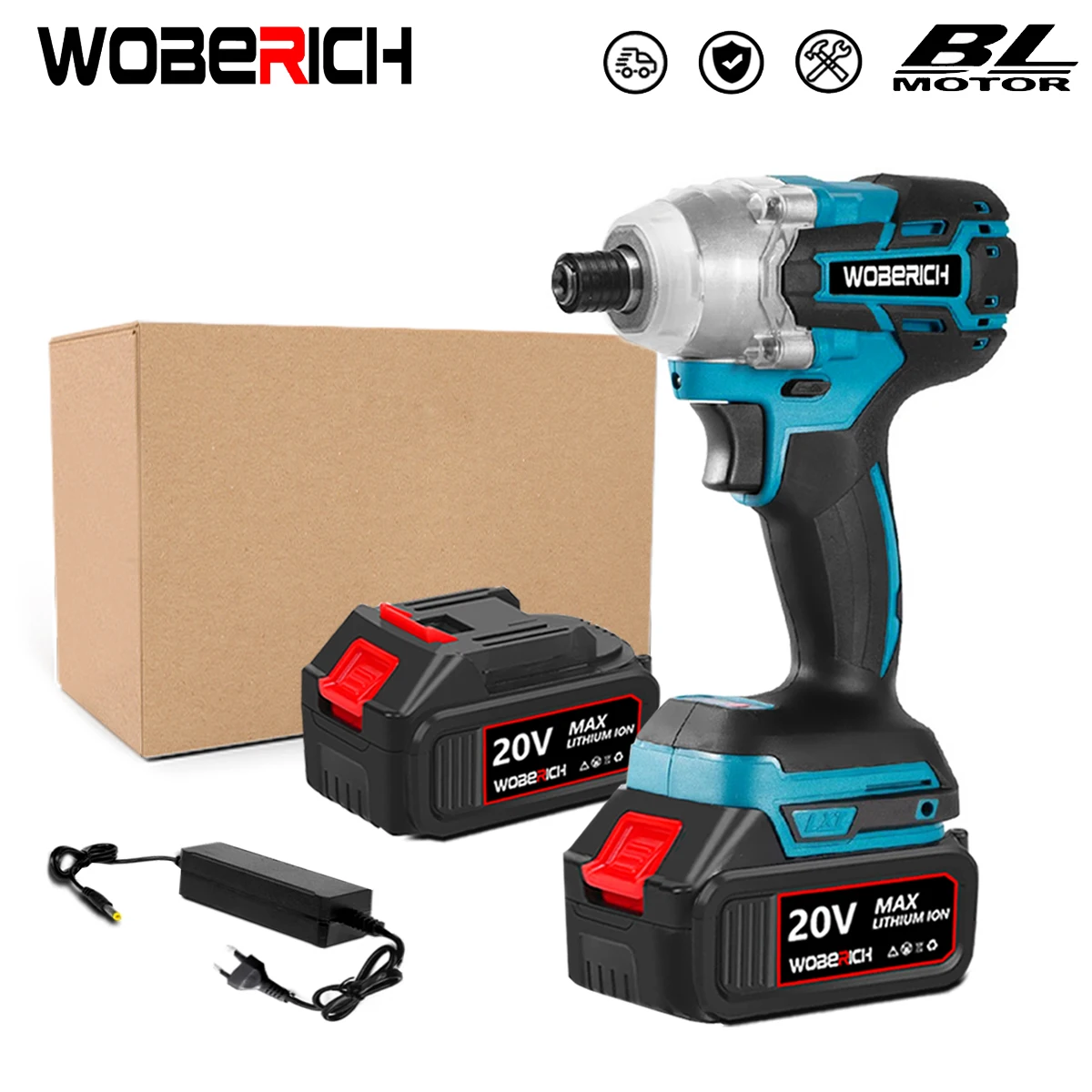 WOBERICH brushless cordless electric screwdriver impact wrench high speed drill driver LED light rechargeable Makita 18V battery