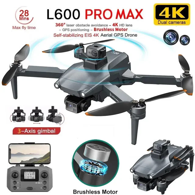 L600 PRO MAX Drone 4K Three-Axis PTZ HD Dual Camera Laser Obstacle Avoidance Brushless Motor GPS 5G WIFI RC FPV Quadcopter Toys 1