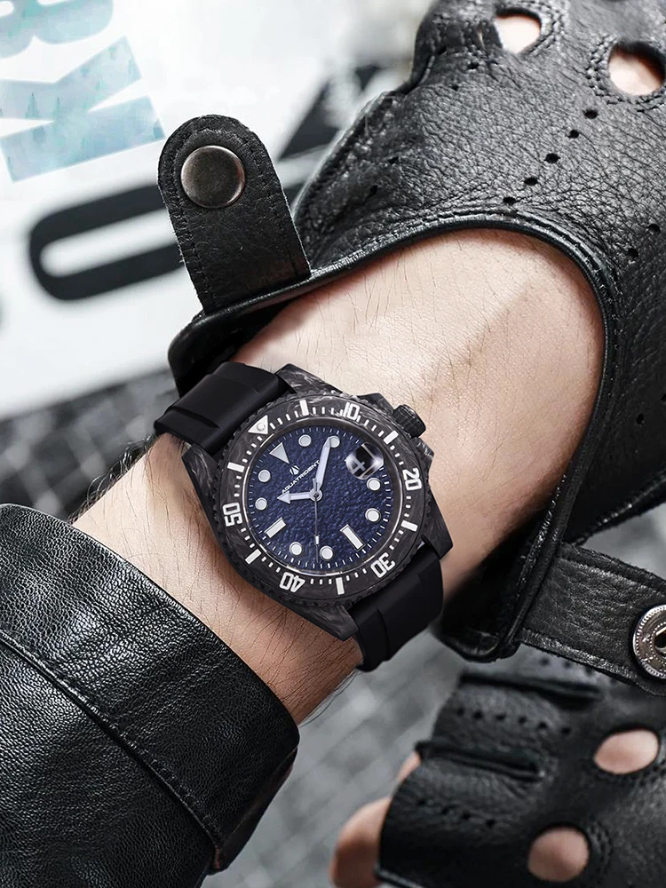 2024 New Carbon fibre 40MM quality dive men's luxury leisure watch SW200 automatic mechanical 3ATMsapphire Clock Gift for Men