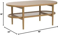 Sonia Coffee Table with Storage Shelf, Light Wood/Rattan 2